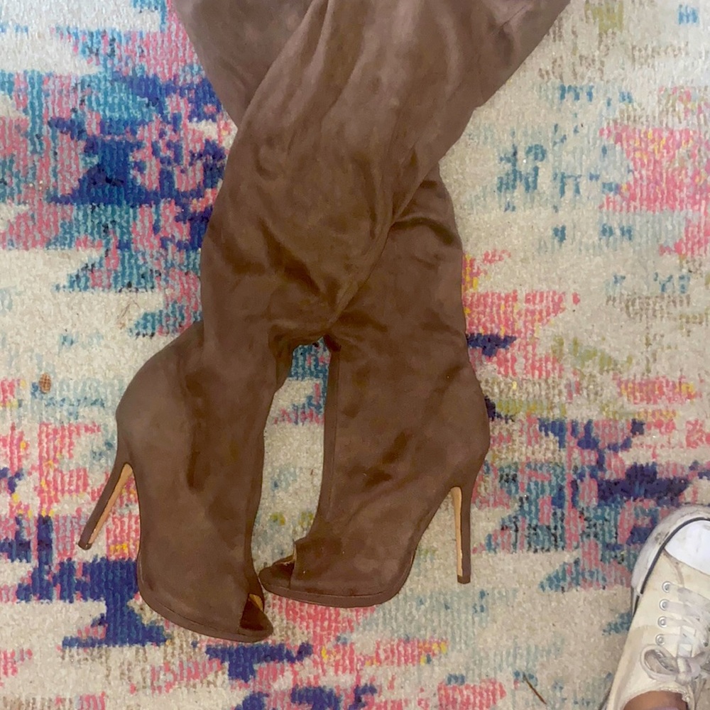 Cute thigh high peep toe boots